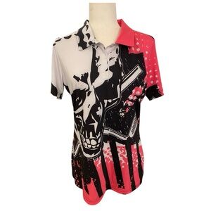 Tattoo Golf Blade Womens Pink Skull Golf polo Shirt